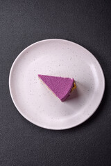 Delicious fresh sweet mousse cake with berry filling