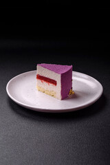 Delicious fresh sweet mousse cake with berry filling