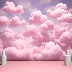 Pink clouds in the sky stage fluffy cotton candy dream. made with Generative AI