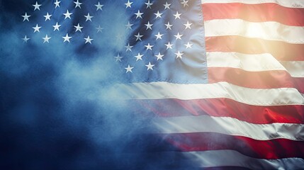 veterans day background poster banner greeting card background banner template - american flag, blue aquarelle texture and lettering generative AI