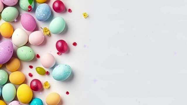 Colorful easter eggs on smooth background with copy space