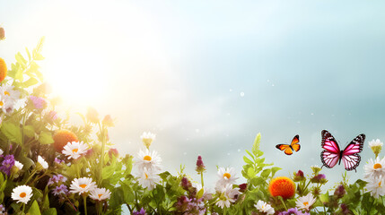 Colourful flowers flying butterfly