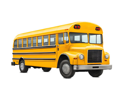 Yellow school bus isolated on white background with copy space text , back to school concept 