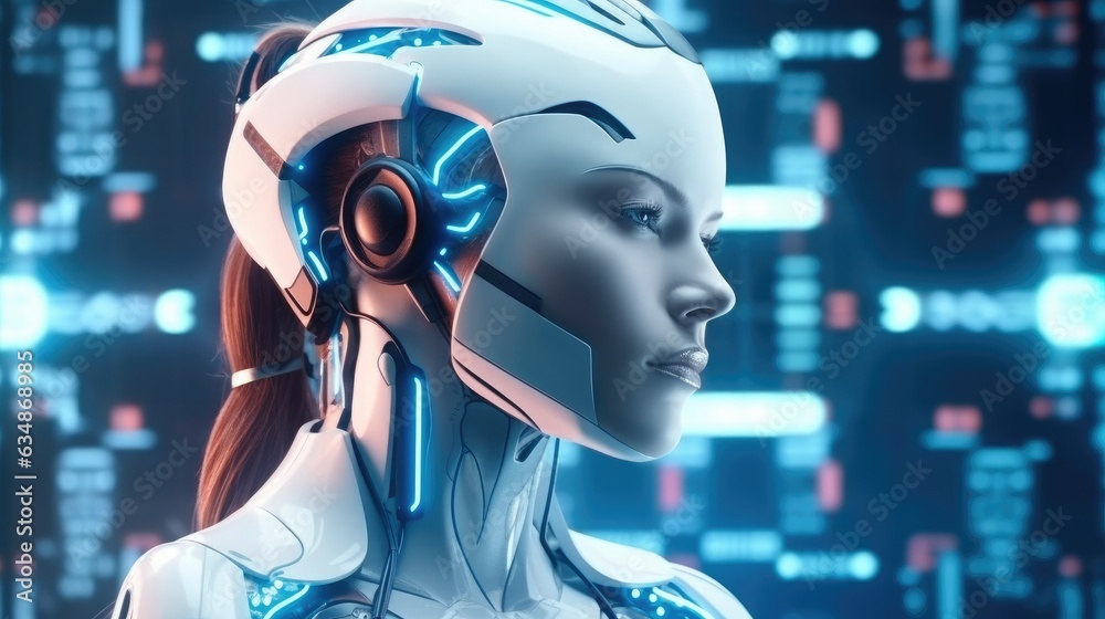 Aufkleber Artificial intelligence, Chatbot Chat with AI, Technology smart robot, Futuristic abstract background for Business Science and technology.