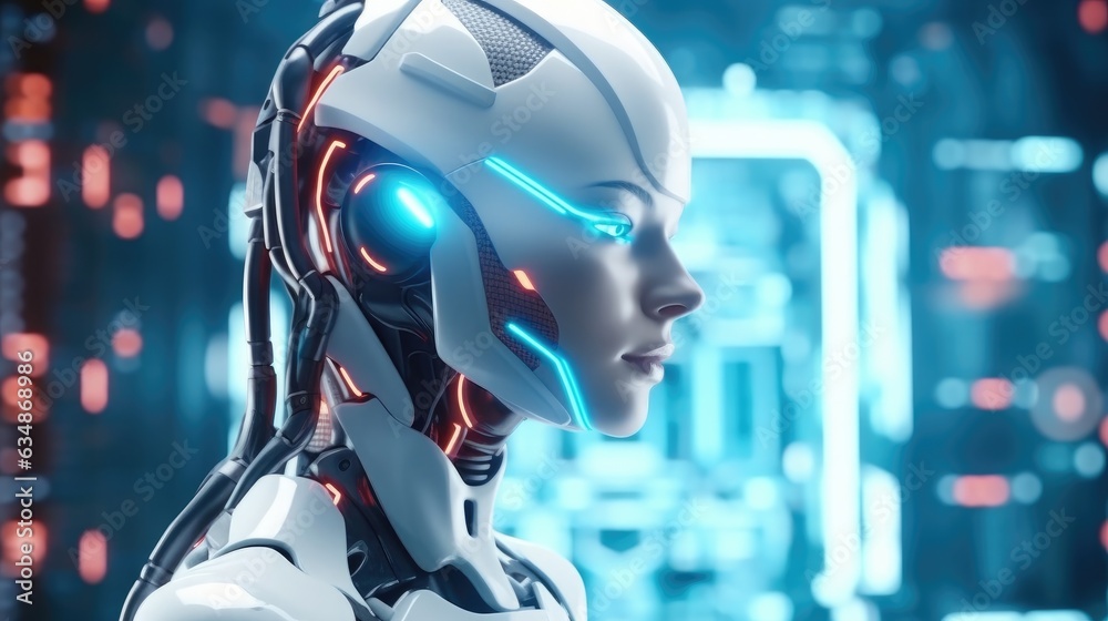 Aufkleber artificial intelligence, chatbot chat with ai, technology smart robot, futuristic abstract backgroun