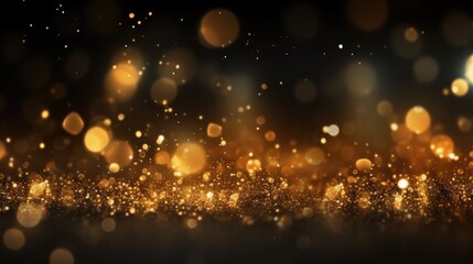Obraz na płótnie Canvas Sparkling gold holiday garland on dark background, Gold Abstract Glitter Blinking sparks.