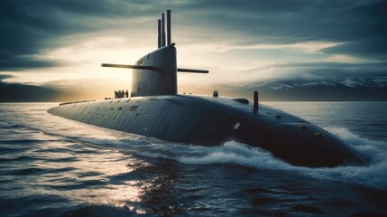 Submarine, Nuclear Submarine Launching Torpedo Missile in Sea.