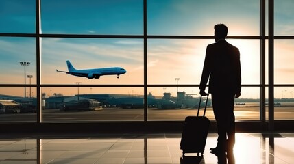Fototapeta premium Rear view businessman are standing in airport, Transport, Travel and vacation concepts.