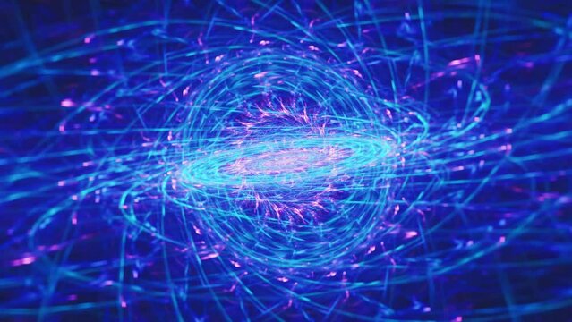 Center of the galaxy sound waves visualized, vibrant colorful vibrational cymatics background beats in motion, spiritual visual awakening, intricate flowing geometric patterns, seamless looped.