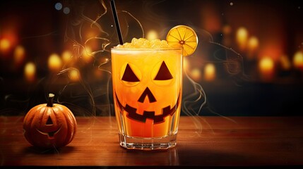 Halloween pumpkin cocktail. Scary and traditional drink.