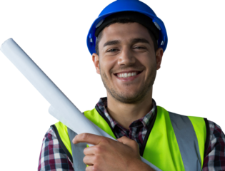 Digital png silhouette of happy caucasian designer man on transparent background