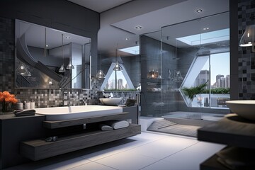 Modern bathroom with a fashionable interior.