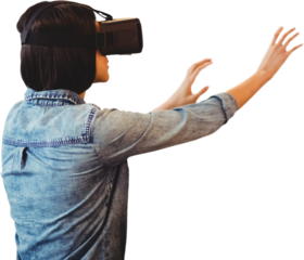 Digital png photo of caucasian woman using vr headset on transparent background