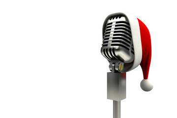 Digital png illustration of microphone and santa claus hat on transparent background