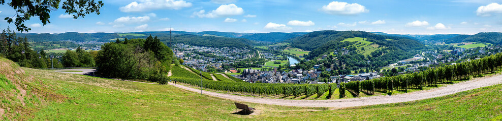 Fototapeta na wymiar Panoramic view from the plateau on the Warsberg on Saarburg, Germany