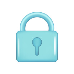 Realistic 3d blue glossy closed lock icon. Data protection, 3d locked padlock element, protected symbol, security icon, safety sign, privacy concept. Vector illustration isolated on white background