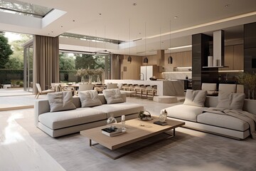 Modern house with open living area and light colored interior design.