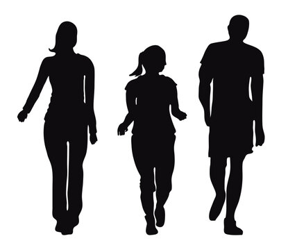  Silhouettes people man and girls walking in public places. Silhouette collection.