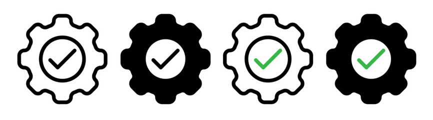 execute business operation icon set. complete product operation vector symbol in black filled and outlined style.