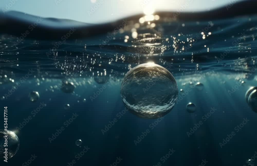 Poster colorful bubbles floating in water. generative ai