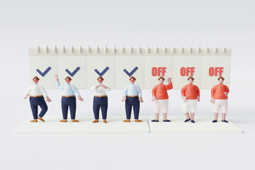 Four-day workweek theme: a man in business attire for four days and a man in casual wear for three days