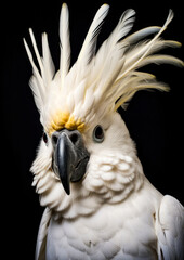 Animal face of a cockatoo on a black background conceptual for frame