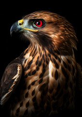 Photograph of a brown hawk in a dark backdrop conceptual for frame