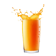 Fototapeten orange juice splash in glass on white background.  © Asfand