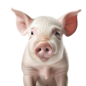 a pink piglet portrait front facing,  in a PNG, in a Farm animal-themed, isolated, and transparent photorealistic illustration. Generative ai