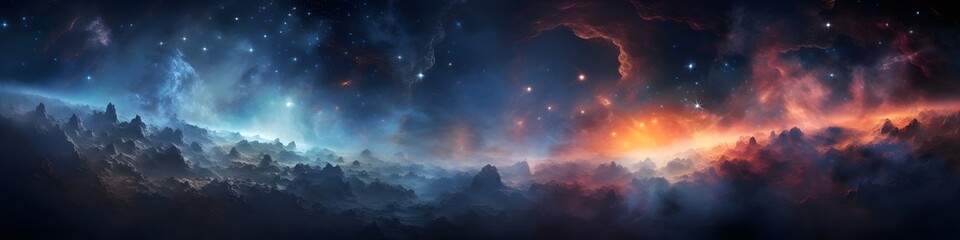 Panorama ,stars, space, suns , astronomy, universe, and planets background, wallpapers. AI generated.