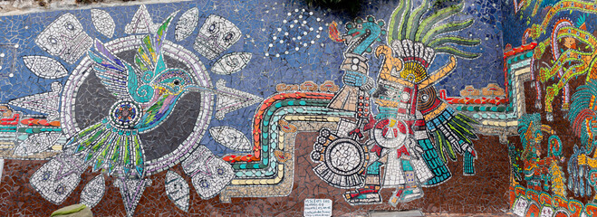 humming bird mural made of glass and ceramic tiles at Zacatlan, Puebla, Mexico