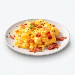 Delicious Plate of Scrambled Eggs and Bacon Isolated on a Transparent Background | Generative AI