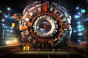 Obraz premium Large hadron collider machine, front view in the mine