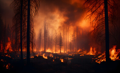 Photo of a forest fire. Generative AI