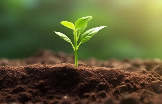 A young plant emerging from the soil. Generative ai