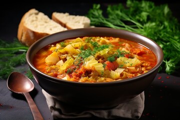 Hearty Homemade Cabbage Soup in a Bowl on Concrete Background for Your Fall Menu | Generative AI
