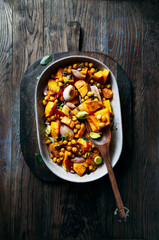 Oven-baked autumnal vegetables with sunflower and pumpkin seeds