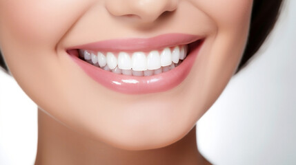 Fototapeta premium Closeup Of Beautiful Smile With White Teeth. Woman Mouth Smiling