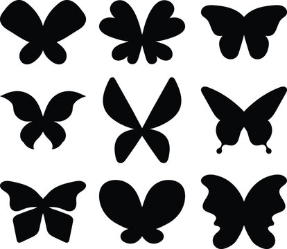 Simple butterfly shape set. Collection of butterfly silhouettes.