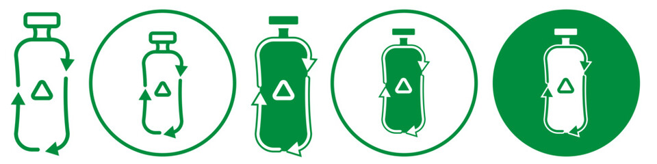 Recycle Bottle symbol Icon. Zero waste of plastic liquid container sign. Vector set of no plastic use or free of environmental toxic material. Recyclable and reusable water bottle logo