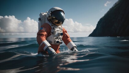Fototapeta na wymiar astronaut in ocean