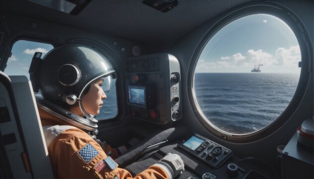Astronaut in escape pod in ocean