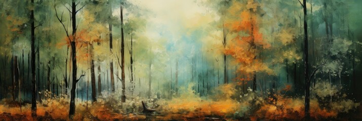 illustration of forest in heavy brush stroke paint, generative AI