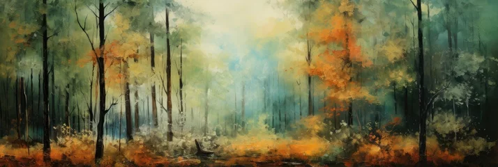 Fototapeten illustration of forest in heavy brush stroke paint, generative AI © VALUEINVESTOR