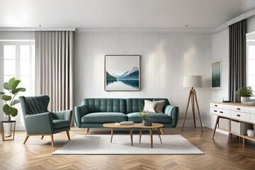 Naklejka na ściany i meble modern living room with fireplace generated by al technology 