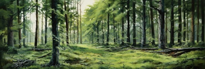 illustration of forest in heavy brush stroke paint, generative AI