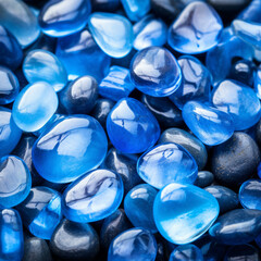 Small shiny transparent stones with variant blue colors. Created using generative AI