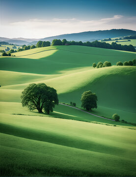 Tranquil countryside with rolling hills -- countryside, rolling hills, nature, rural, serene, peaceful, picturesque, bea