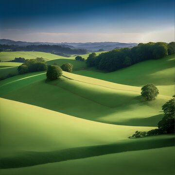 Tranquil countryside with rolling hills -- countryside, rolling hills, nature, rural, serene, peaceful, picturesque, bea