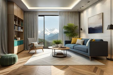 modern living room with fireplace generated by al technology 